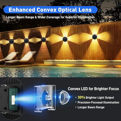 7" Solar Lights Fence Waterproof for Outdoor Deck & Wall, Patio, and Step Stairs | Warm White Pathway Lighting with 3 Bright Modes| Outside Decor Decorative UFO Four Way Lamps