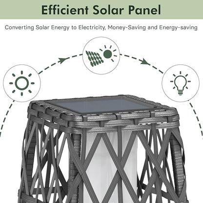 Grand patio Outdoor Solar Powered Wicker Floor Lamp Outdoor Weather-Resistant Deck Light for Garden Porch - Silver Gray, Large Cindy