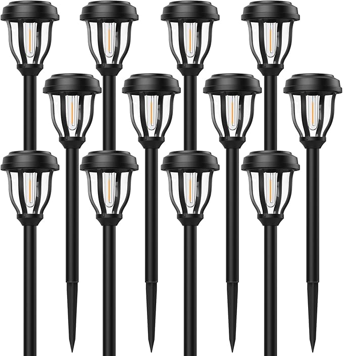 DERAYSION 8 Pack Stainless Steel Glass Solar Pathway Lights and 12 Pack Solar Lights Outdoor Bundle