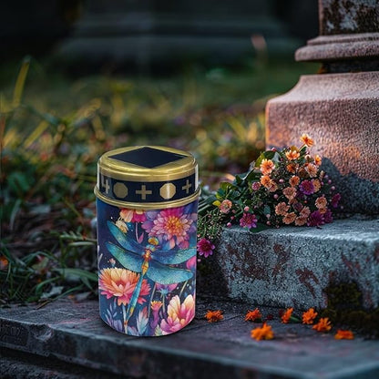 Cemetery Decorations for Grave Dragonfly Cemetery Solar Lights for Grave Flower Auto On/Off LED Solar Light for Landscape Outdoor Cemetery Decor