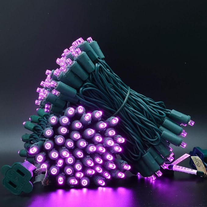 YULETIME Pink Wide Angle LED Christmas Lights with Green Wire, 66 Ft 200 Count UL Certified Commercial Grade 5mm Holiday String Light Set (Pink)