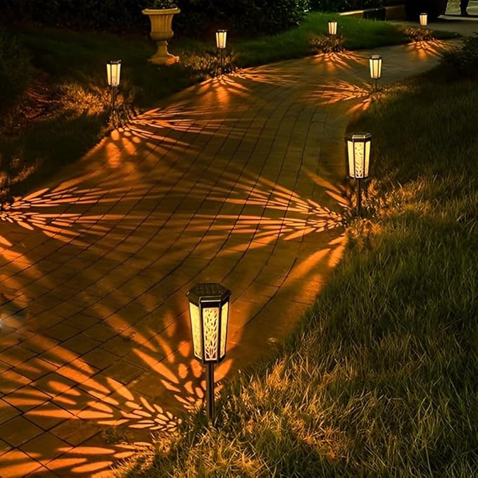 Solar Pathway Lights Outdoor, Waterproof Color Changing LED Solar Garden Lights with Warm White & RGB Modes, Auto On/Off Landscape Decor for Yard, Lawn, Walkway, Patio