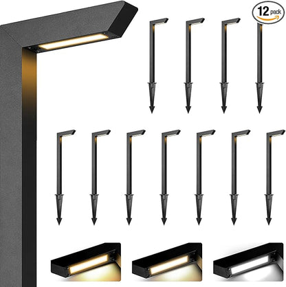 Gardencoin 3CCT LED Low Voltage Landscape Pathway Light, 12V Premium 3000K/4000K/5000K Selectable Path Lights Wired, Modern Walkway Lights Outdoor, Higher Housing with Larger Stake (19.71IN, 12pack)