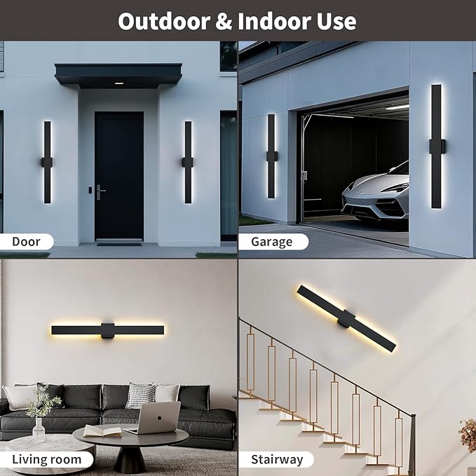 2 Pack LED Modern Outdoor Wall Lights Dimmable 3-Color Temperature 70.8in Exterior Lighting Fixtures IP65 | Lumora