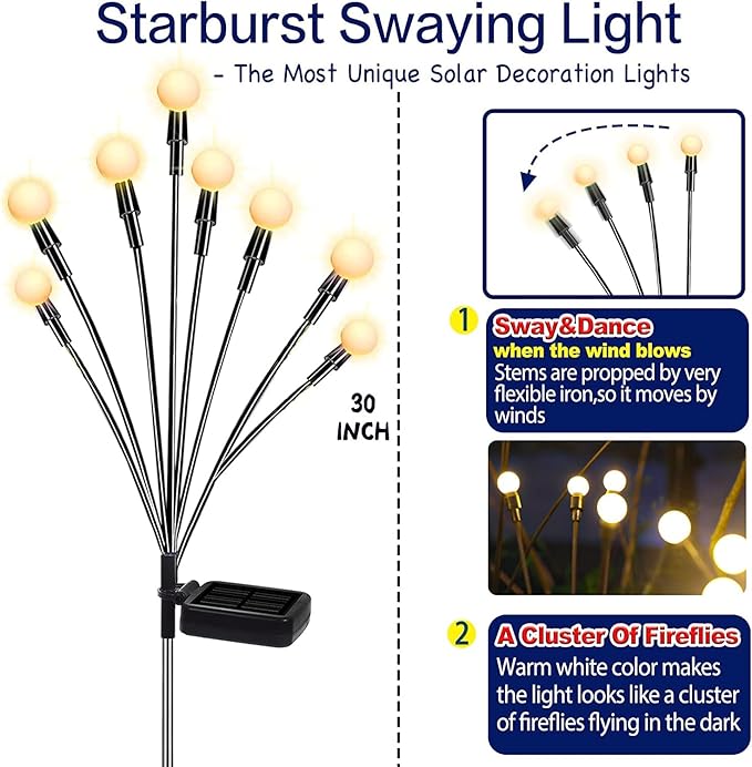 TONULAX Solar Garden Lights - Upgraded Solar Swaying Light, Sway by Wind, Outdoor Lights, Yard Patio Pathway | Lumora