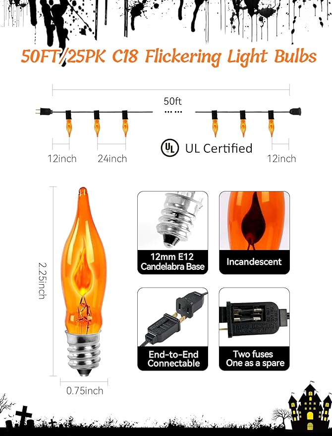 Rustic Elegance, 50Ft Outdoor Flickering Flame Edison String Lights with 25 Bulbs, Dimmable & Weatherproof for Outdoor Wedding, Barn Party, Cafe, and Event Ambiance Lighting