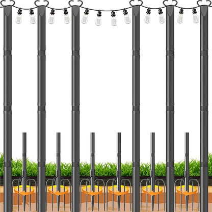 String Light Poles 6 Pack,Poles for Hanginig Outdoor String Lights with Fork and Fence Clamp