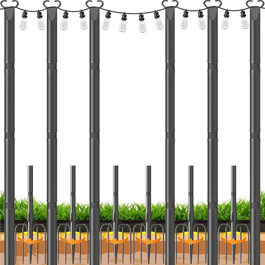 String Light Poles 6 Pack,Poles for Hanginig Outdoor String Lights with Fork and Fence Clamp