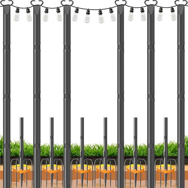 String Light Poles 6 Pack,Poles for Hanginig Outdoor String Lights with Fork and Fence Clamp | Lumora