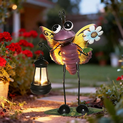 Solar Garden Lights Butterfly Statue with Solar Lantern Lights,18.11in Tall Butterfly Decor Birthday Gifts for Women Mom Grandma,Big Metal Decorative Stakes for Home Decor,Patio,Porch,Yard