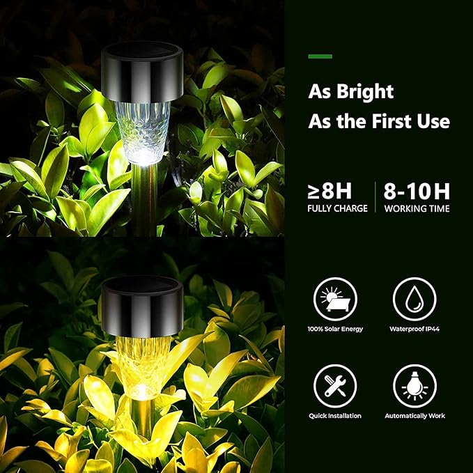 12 Packs Solar Pathway Lights - Stainless Steel Waterproof Auto On/Off Dusk to Dawn - Outdoor Security Flood Light | Lumora