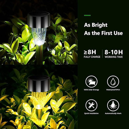 12 Packs Solar Pathway Lights - Stainless Steel Waterproof Auto On/Off Dusk to Dawn for Patio/Yard/Pathway/Driveway, Dusk to Dawn Auto On/Off Lamps (Color : Warm White, Size : 12 Pack)