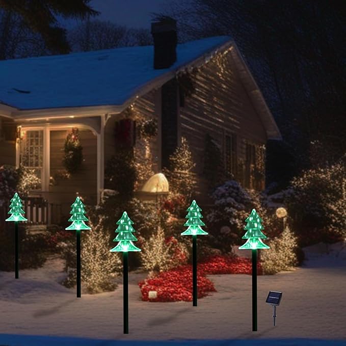 ILLUMINEW Christmas Solar Pathway Lights, Set of 5 Waterproof Landscape Christmas Lights, Stake Decorations, LED | Lumora