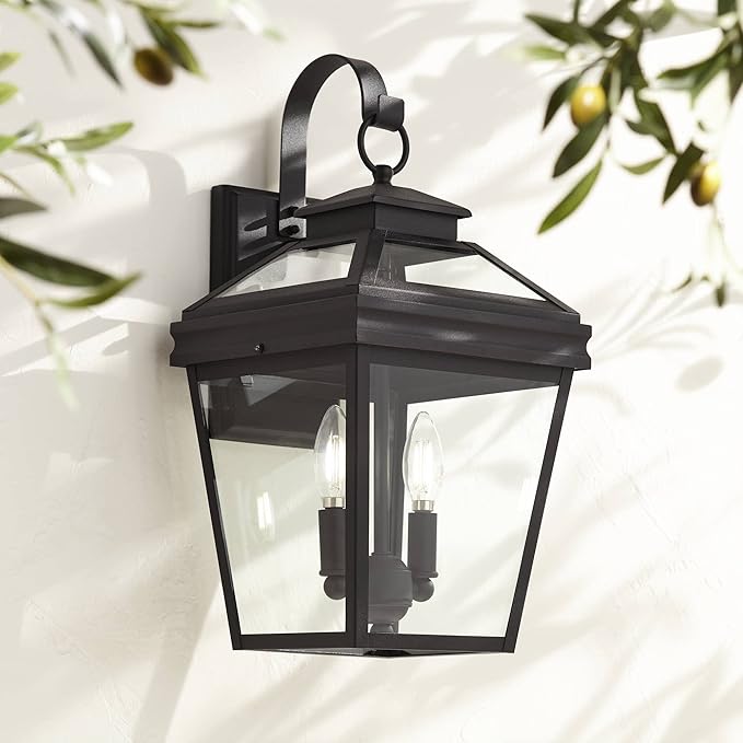 John Timberland Stratton Street Traditional Outdoor Wall Light Textured Black Steel 16 1/2" Clear Glass Lantern for Exterior House Porch Patio Outside Deck Garage Yard Front Door Garden Home