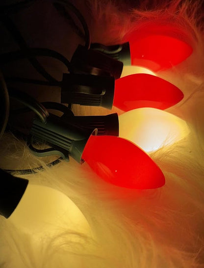 25Ft Multicolor Chritsmas Lights Outdoor, C7 Vintage String Lights with 27 Red White Ceramic Incandescent Bulbs, Hanging Patio Lights for Porch Roofline Christmas Tree Garden Pathway Indoor Decor