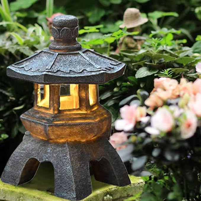 Garden Statues Outdoor, Solar Garden Statues, Palace Lamp Solar Powered Zen Lantern, Solar Yard Decorations for Outside Patio, Garden, Lawn (C)