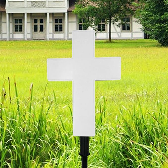 jojomis White Solar Cross Garden Decor Path Lawn Yard Acrylic Outdoor Landscape 250x80x570mm