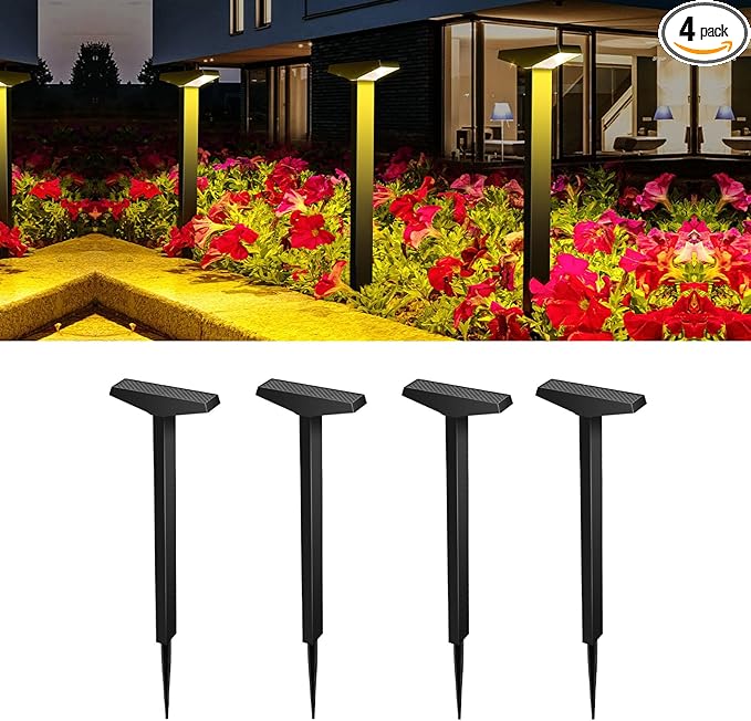 Solar Pathway Lights 4 Pack Outdoor, Waterproof Solar Garden Lights for Lawn, Patio, Walkway ，Auto On/Off, Warm White 3000K Decorative Landscape Lighting