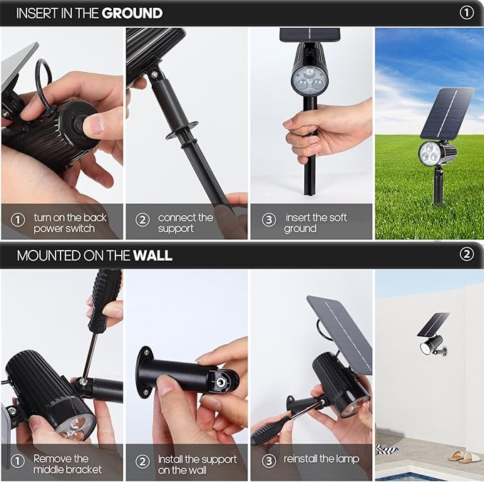 SUNLONG Solar Lights Outdoor Waterproof Spot Lights Dusk to Dawn Warm White Spotlight Landscaping Wall Lights for | Lumora