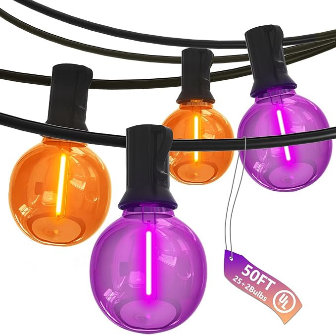 SUNSGNE G40 LED Halloween String Lights Outdoor 50FT Halloween Globe Lights with 27 LED Shatterproof Clear Orange | Lumora