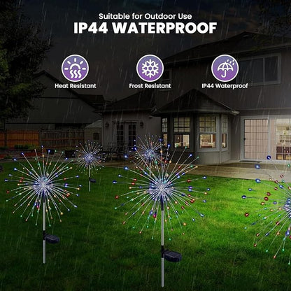 2 Pack Solar Firework Lights, 200 LED Outdoor Waterproof Garden Lights with 8 Flashing Lighting Modes, Bendable DIY for Yard Pathway Patio Flowerbed Party Wedding Christmas Decoration