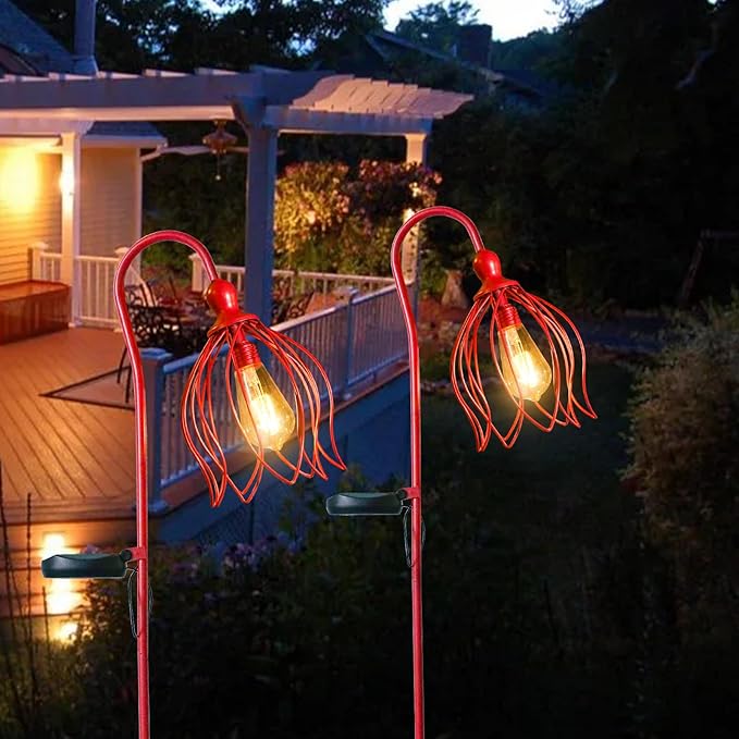 Bshine Solar Lights Outdoor Garden Decoration, Flower Metal Stake Waterproof Hanging LED Solar Lamp for Outdoor Patio, Yard Decoration Lawn Art, Walking Lights, 2PCS Pink