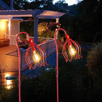 Bshine Solar Lights Outdoor Garden Decoration, Flower Metal Stake Waterproof Hanging LED Solar Lamp for Outdoor Patio, Yard Decoration Lawn Art, Walking Lights, 2PCS Pink