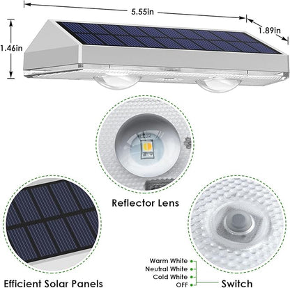 2 Pack Solar Fence Lights - 2PK Solar Outdoor Light Warm White/Daylight White/Cold White 3 Mode Deck Lights for Outside, Deck Fences, Stair Railings, Pools and Walls