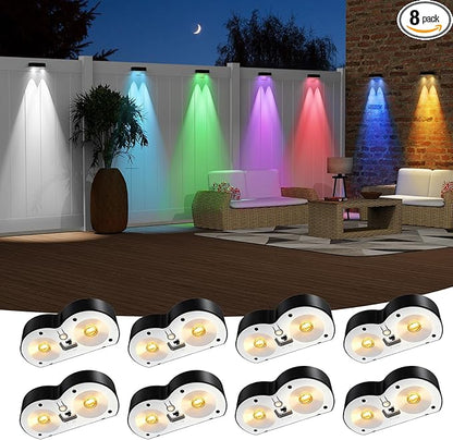 Solar Fence Lights Outdoor,10 Colors & RGB Changing Solar Lights for Fence,Ip65 Waterproof Outdoor Lights for Pool,Deck,Patio,Porch,Stairs,Holiday（8P）