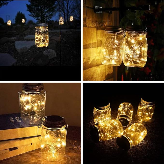 SunKite Solar Mason Jar Lights [Updated], 8 Pack 20 LED Waterproof Fairy Firefly Jar Lids String Lights with | Lumora