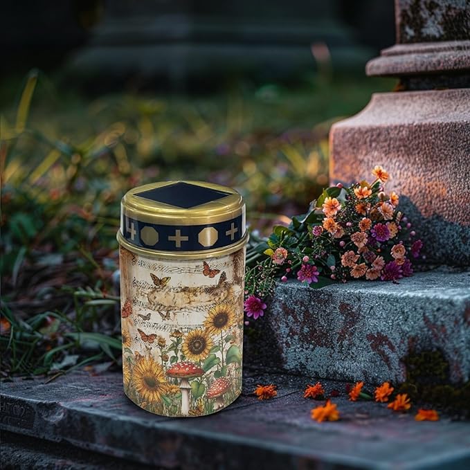 Vintage Sunflower Outdoor Garden Lights LED Solar Lantern Waterproof Solar Powered Fairy Lights for Outside,Flameless Warm White Pathway Lights,Wall Light Auto On & Off