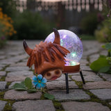 Solar Lights Outdoor Highland Cow Decor with Crackle Glass Globe Lights - Cute Metal Cow - Garden Figurine Light | Lumora