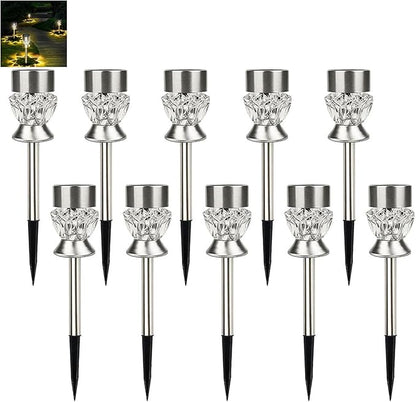 Solar Pathway Lights Outdoor, 10 Pack Solar Powered IP65 Waterproof Solar Path Lights Super Bright Up to 12Hrs, Rechargeable Outside Landscape Lights for Garden, Yard, Patio Walkway Warm light