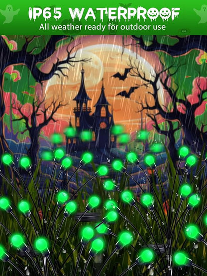 Albelt Halloween Decorations Outdoor, 6 Pack Solar Firefly Lights Outdoor, 48 LED Solar Halloween Lights, Waterproof Swaying Garden Light (Sway by Wind) for Outside Yard Patio Pathway Decor (Green)