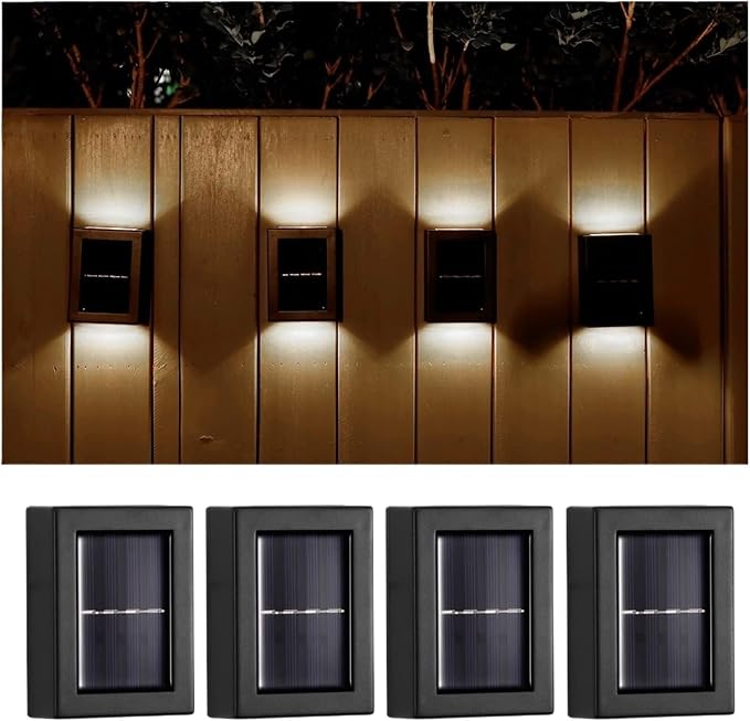 QUQUQ Solar Pathway Lights Solar Wall Lights Outdoor LED Up and Down Waterproof Power-Saving Yard Patio Decor(Cool White,4 Pack)