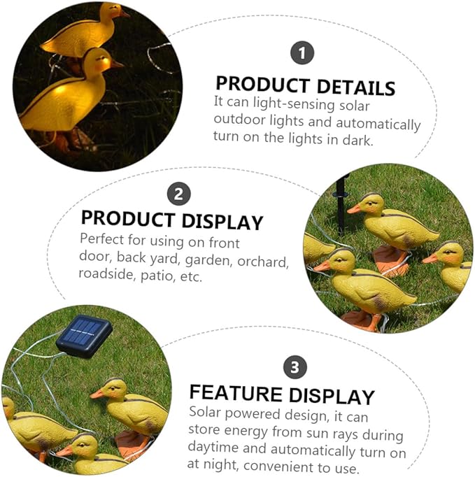 minkissy Solar Lawn Lamp Set 5 Yellow Duck LED Lights, Solar Pathway Garden Lights for Outdoor Patio Yard, Waterproof Solar-Powered Decorative Lawn Lighting