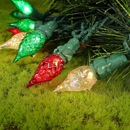 Red White and Green Christmas Lights C5 Glass 50 LED 13.5ft Plug in mini Warm String Lights ETL Certified Waterproof for Indoor/Outdoor Christmas Tree Holiday Decorations Connect Up to 36 Strands