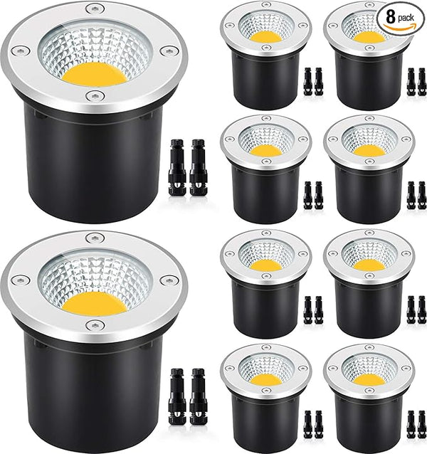 SUNVIE Low Voltage Landscape Well Lights with Wire Connectors, 12W LED, IP67 Waterproof Outdoor In-Ground Garden | Lumora