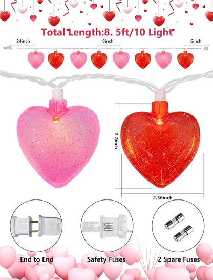 GOOTHY Heart String Lights, 8.5Ft Valentine's Day Decorations String Lights with 10 Pink and Red Heart Lights, Plug in Heart Fairy Lights for Bedroom Home Wedding Indoor Outdoor Valentine's Day Decor