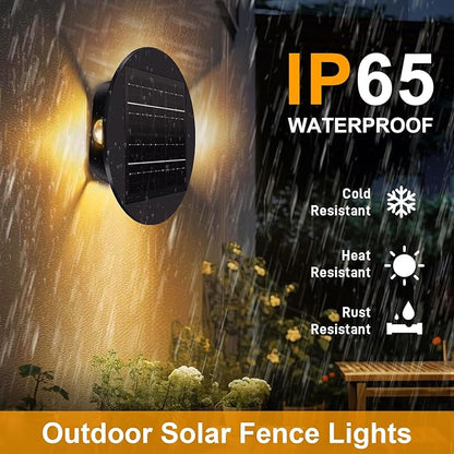 7" Solar Lights Fence Waterproof for Outdoor Deck & Wall, Patio, and Step Stairs | Warm White Pathway Lighting with 3 Bright Modes| Outside Decor Decorative UFO Four Way Lamps