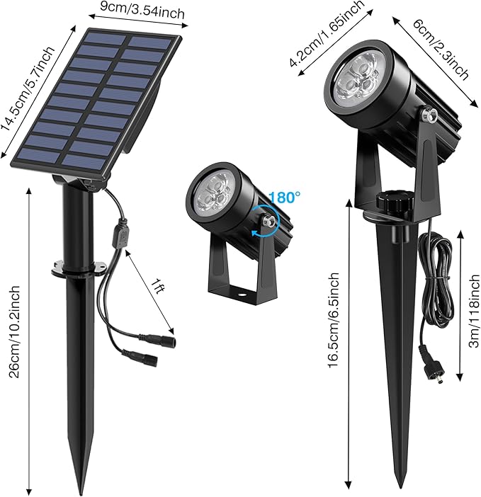 Solar Spot Lights Outdoor, 2-in-1 Solar Landscape Spotlights IP65 Waterproof 9.8ft Cable,Auto On/Off Outdoor Wall | Lumora