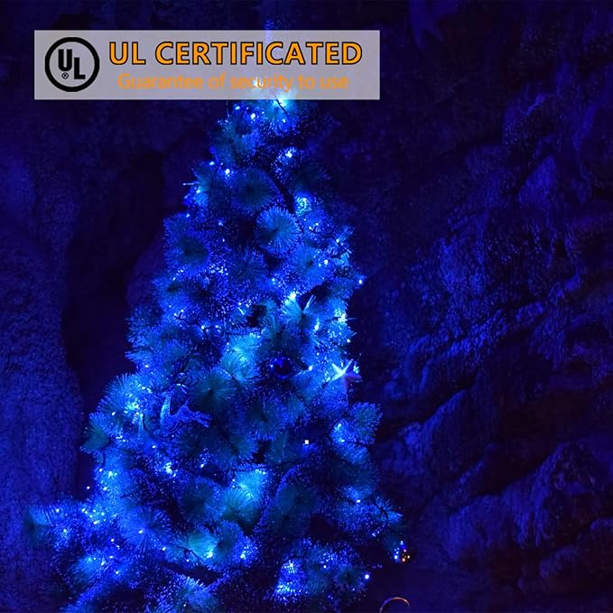 25ft 50 Counts Blue LED Christmas Lights - Commercial Grade Outdoor Waterproof, Wide Angle Green Wire, Xmas Tree Lights, IP65, UL Listed