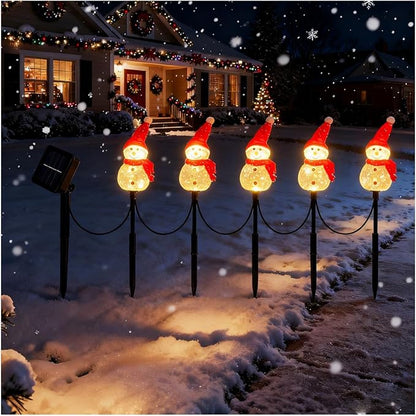 5PACK/Set Christmas Decorations Outdoor,Snowman-Shape Solar Christmas Stakes Lights,Solar Xmas Snowman Pathway Lights,Waterproof Sola r Walkway Landscape Light for Xmas Winter Patio Yard Garden Porch