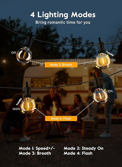Brightown Led String Lights Outdoor 108Ft(98+10) with Remote, Patio String Lights for Outside with 52 Shatterproof Bulbs(2 Spare), Waterproof Hanging Lights for Backyard Bistro Party Cafe, E12 Socket