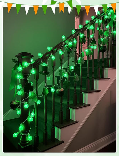 G40 LED St. Patrick's Day String Lights Outdoor, 25Ft St Patricks Decorations Lights Outdoor with Ceramic Green Round Bulbs, Hanging Patio Lights Shatterproof for Indoor Home Decor Party, White Wire