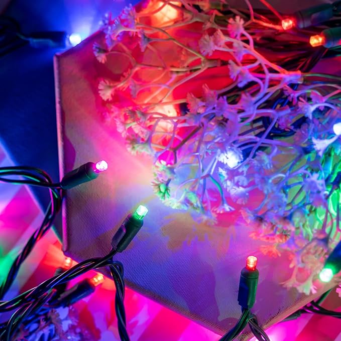 YULETIME Multicolor One-Piece Wide Angle Christmas Lights 140 Count 48 Feet, 2 Sets 70 LED 24 ft High Waterproof 5mm UL Certified String Light (Multicolor)
