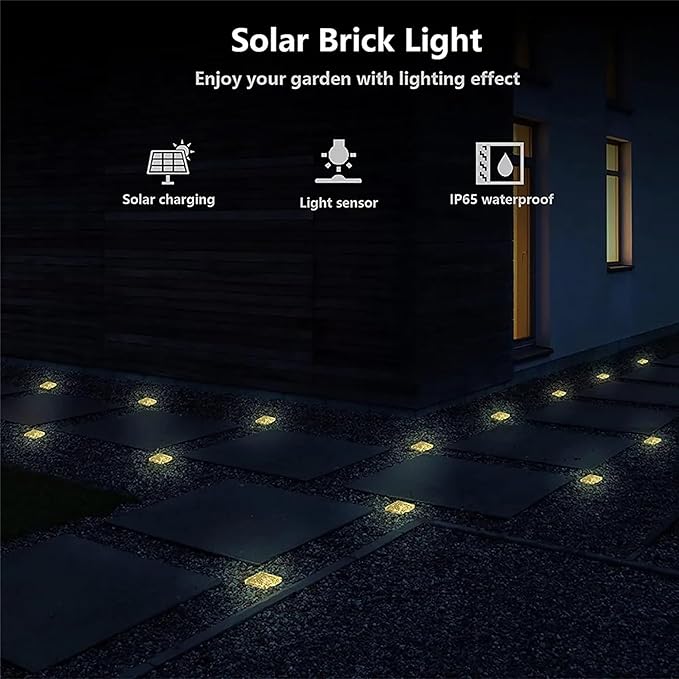 keeda Solar Brick Lights Waterproof Solar Path Ice Cube Lights Outdoor LED Decorative Ice Block Floor Tile Lights for Garden, Pathway, Patio, Walkway (Warm White, Pack of 1)