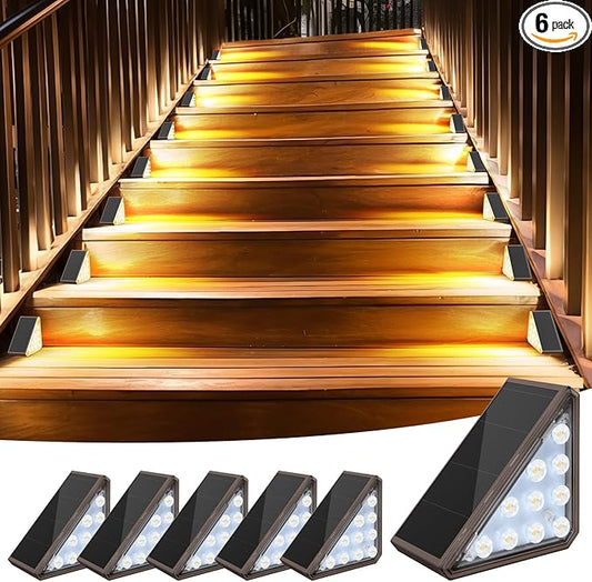 6 Pack Solar Stair Lights Outdoor Stair Lights with Waterproof IP67 LED Solar Light for Outside Light Decor for Deck, Front Step, Front Porch, Patio, Garden and Backyard (Brown)