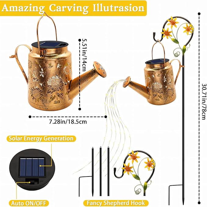 Solar Watering Can with Lights, Birthday Gifts for Mom Women Mother's Day, Outdoor Garden Decor Sunflower Solar | Lumora