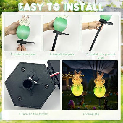 Solar Easter Egg Bunny Lights Outdoor, Waterproof Easter Solar Lights Rabbit Bunny Garden Statue Easters Yard Egg Decorations Outdoor for Outside Cemetery Grave (Green Don't See)